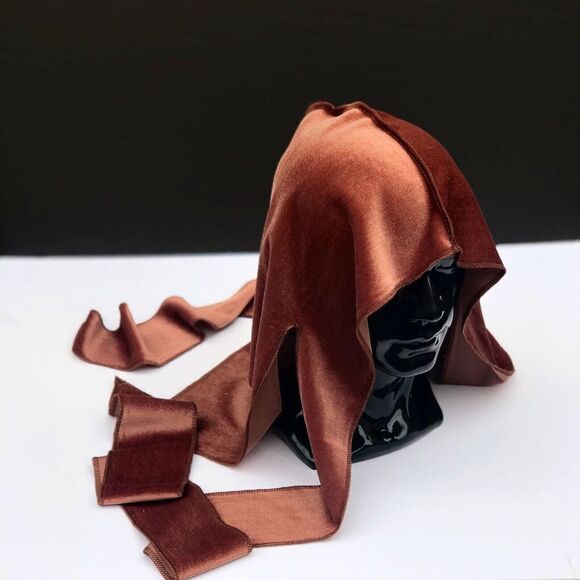 Brown Velvet Durag, Long Tail Luxury Durag, Head Scarf, Turban, Head Cap, Wave - Picture 1 of 5